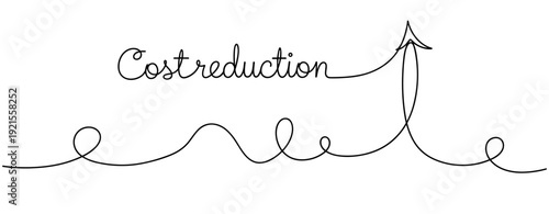 Cost reduction concept with rising arrow in continuous line art. No editable stroke
