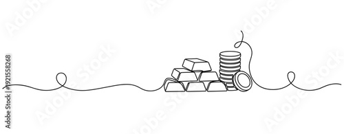Continuous line drawing of gold bars and coins. No editable stroke