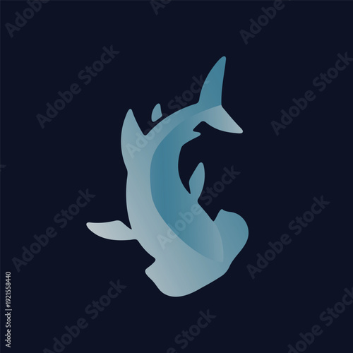 Minimalist blue hammerhead shark icon silhouette isolated for nature, wildlife projects, aquatic sports, scuba diving, marine life ,conservation, and ocean logos
