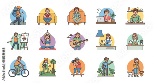 Collection of Diverse People Engaged in Various Hobbies and Activities.