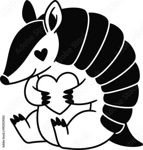 Cute armadillo holding heart cartoon animal character with love symbol. Vector illustration
