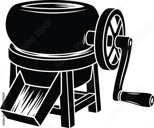 Vintage hand crank nutcracker machine for shelling nuts or seeds. Vector illustration