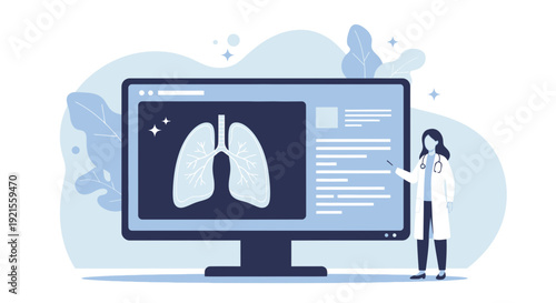 Doctor Explaining Lungs Scan on Monitor Medical Health Concept