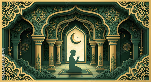 Wallpaper Mural Emerald and gold luxury Islamic decorative papercut scene. Torontodigital.ca
