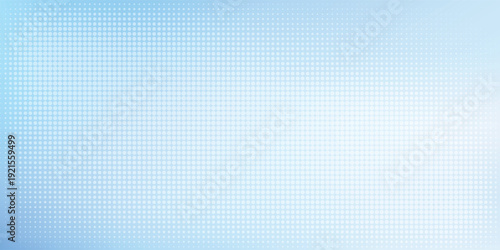 Abstract light blue halftone dots pattern on soft white gradient background.