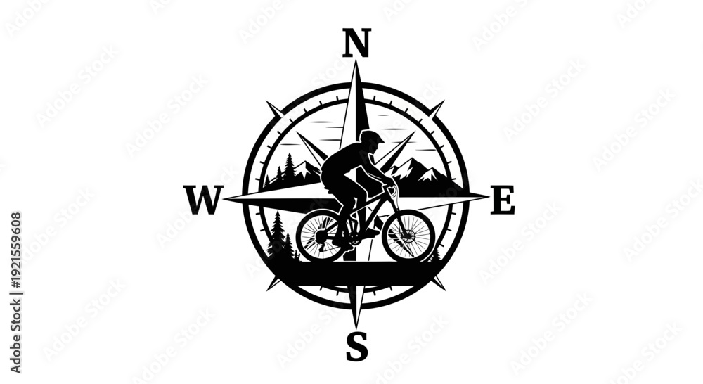 Obraz premium Mountain Biking Compass Adventure Logo Design Vector