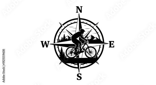 Mountain Biking Compass Adventure Logo Design Vector