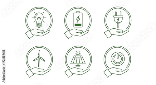 Green Energy and Sustainability Icons Held in Hands