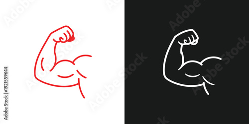 Illustration of flexed bicep muscle displayed prominently in a minimalist design on contrasting backgrounds from a straightforward viewpoint