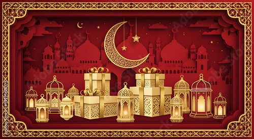 Wallpaper Mural Rich red and gold Islamic ornamental decorative background. Torontodigital.ca
