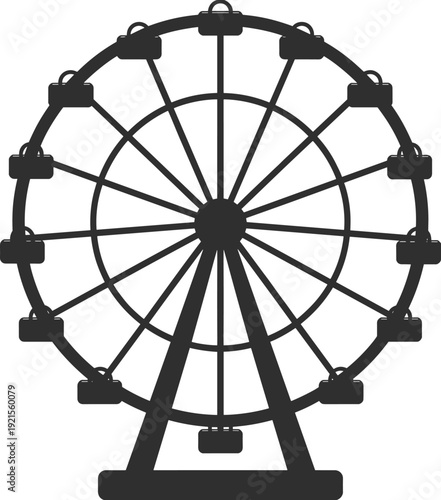 Black vector silhouette of a classic ferris wheel icon for carnival amusement park funfair entertainment festivals theme park branding and outdoor recreation design