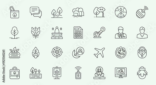 Collection of Environmental and Business Icons for Digital Use.