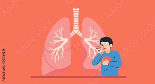 Man Coughing with Lungs Illustration. Respiratory Health Concept.