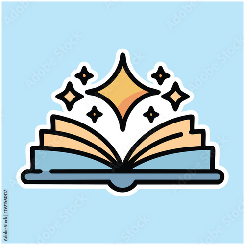 Open Book with Magic Emerging from Pages.