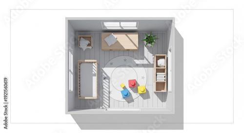 3D Rendering of Small Bedroom Interior.