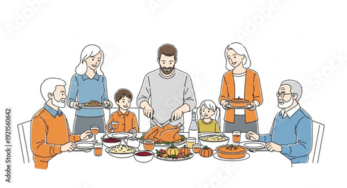 Family Gathering Around Dinner Table.