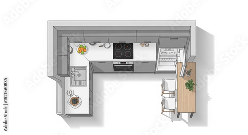 Aerial View of Modern Kitchen Layout.
