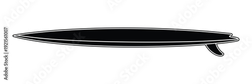 Surfboard vector profile silhouette showing side view of sleek aquatic water sports