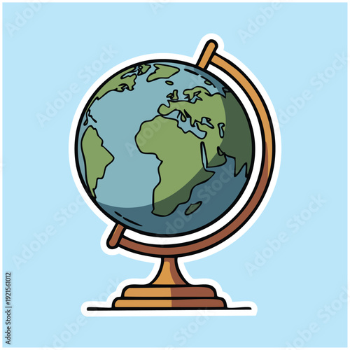 Globe on stand with wooden base.