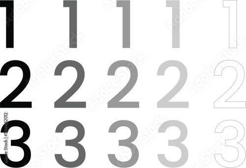 A series of numbers with varying shades of gray