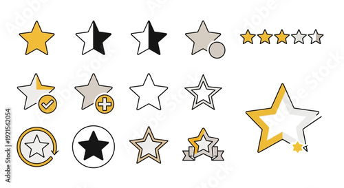 Collection of Various Star Icons and Symbols.