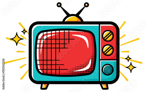 Retro Television Set Pop Art Style with Sparkles