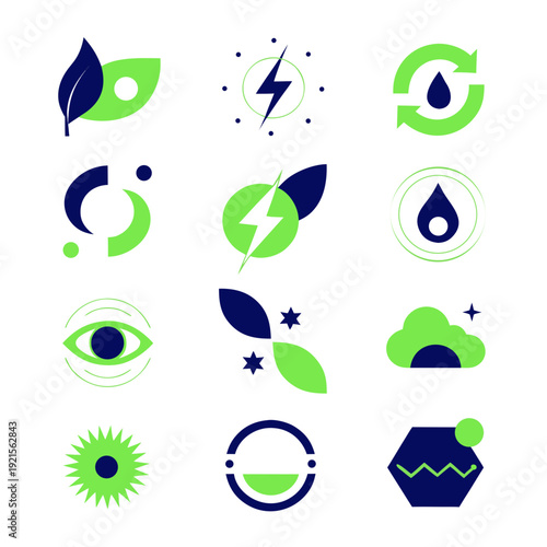 Collection of green and blue eco friendly icons