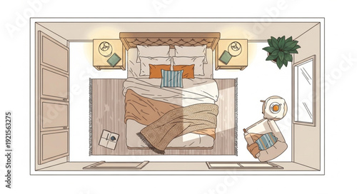 Bedroom Interior Design Floor Plan Illustration.