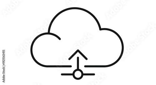 Simple line drawing of a cloud with an upward pointing arrow below it