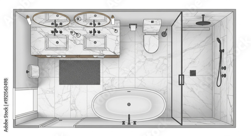 Bathroom Layout Design Top View Illustration.