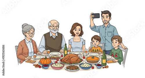 Family Gathering Around Dinner Table.