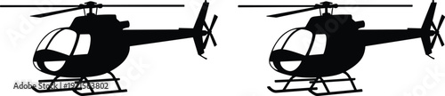 Helicopter silhouette icon set illustration showing military and civilian chopper aircraft isolated on white background minimal black vector design collection