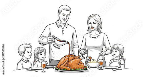 Family Gathering Around Dinner Table.