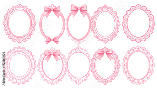Elegant Pink Lace Frame Set with Heart, Oval and Diamond Vintage Romantic Borders for Greeting Card Design