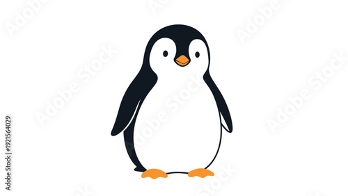 Minimalist penguin illustration with adorable features and rounded body shape suitable for children book or mascot design.