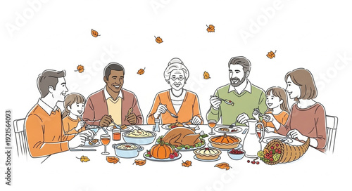 Family Gathering Around Dinner Table.