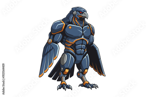 Mechanical Eagle Warrior Mascot Standing Isolated - Generative AI