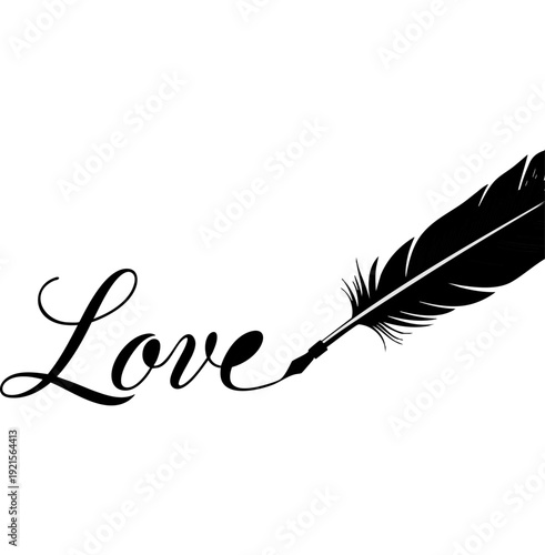 Elegant Feather Quill Pen Writing Love Calligraphy Vector