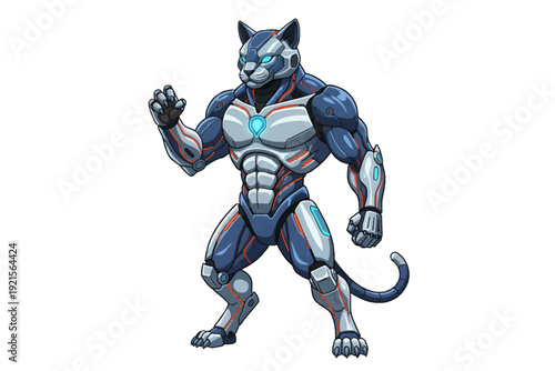 Futuristic Cyborg Panther Robot Warrior Illustration - Generative AI