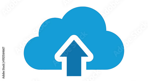 Blue cloud icon with an upward pointing arrow symbolizing data upload