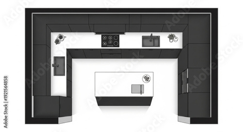 Black and White Kitchen Floor Plan.