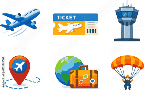 Travel airport icons set. Vector