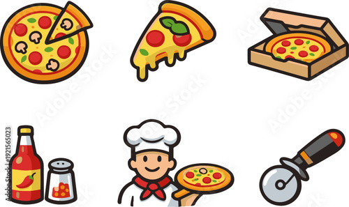 Pizza cooking icon set. Vector