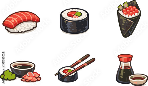 Sushi and sashimi icon set