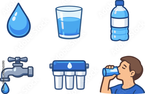 Water supply and drinking icons