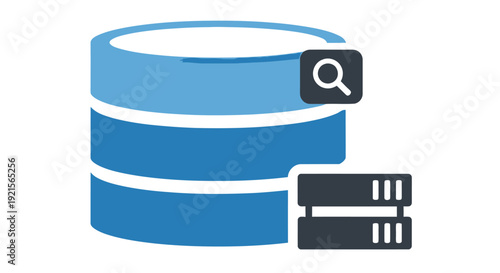 Database icon with search symbol representing data management and retrieval
