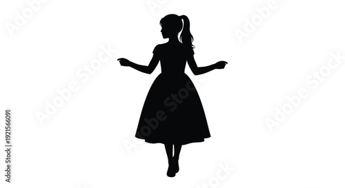Silhouette of a woman with arms outstretched in a flowing dress