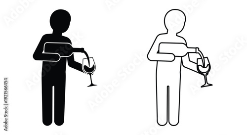 Two stylized figures pouring drinks one black and one white outline