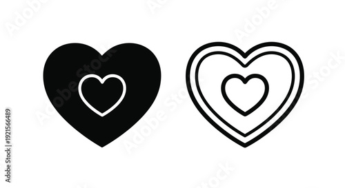 Two heart icons a filled black heart and a hollow line art heart