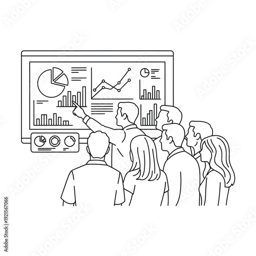 Business professional presenting financial growth charts to attentive team members